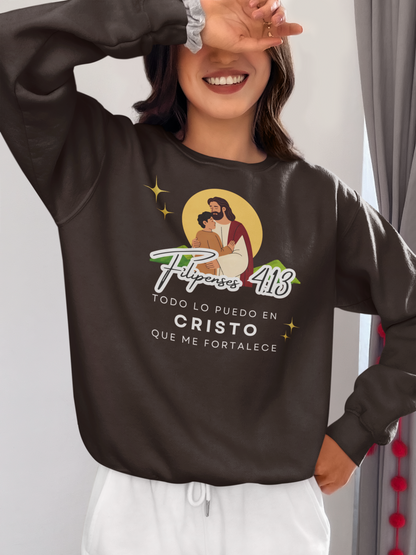 Sudadera con versiculo biblico - Filipenses 4:13 "Todo lo puedo en Cristo que me fortalece"