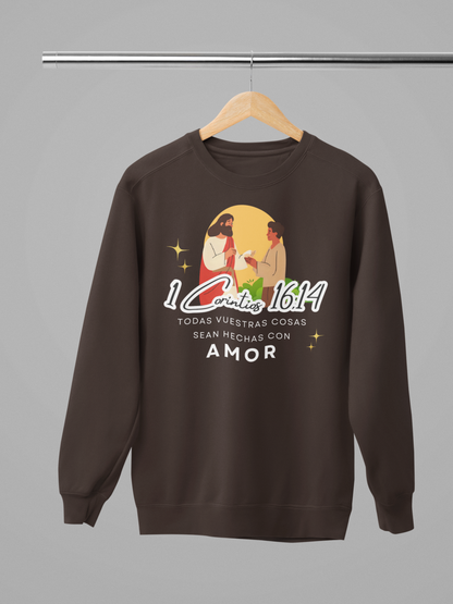 Sudadera con versículo bíblico  “Que todo lo hagan con amor” 1 Corintios 16:14