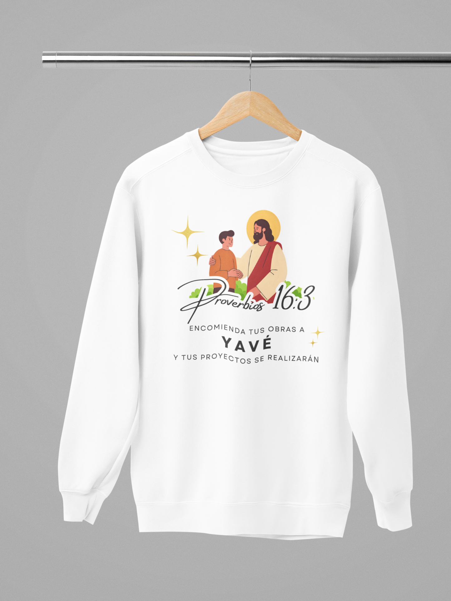 Sudadera con versículo bíblico Proverbios 16:3 – Encomienda tus obras a Yavé