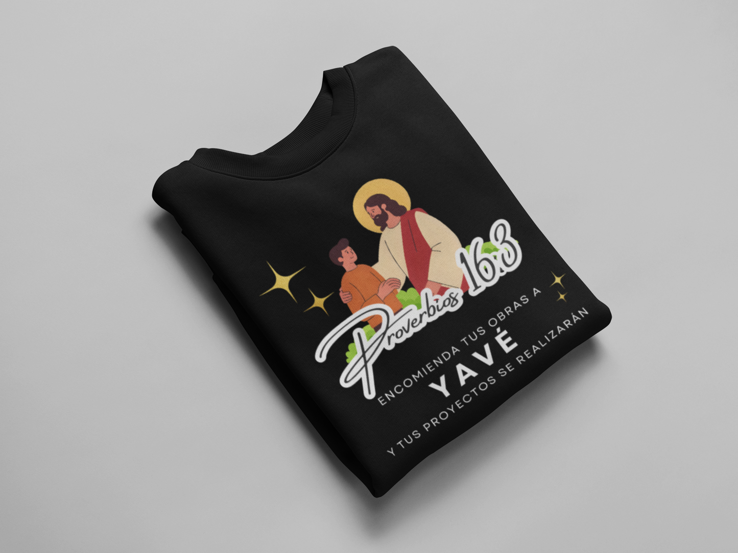 Sudadera con versículo bíblico Proverbios 16:3 – Encomienda tus obras a Yavé