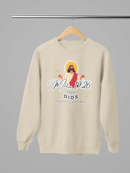 Sudadera con versículo bíblico Mateo 19:26 – Para Dios todo es posible