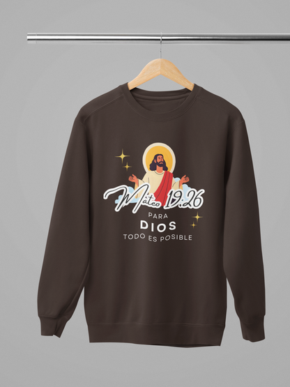 Sudadera con versículo bíblico Mateo 19:26 – Para Dios todo es posible