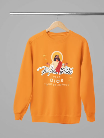 Sudadera con versículo bíblico Mateo 19:26 – Para Dios todo es posible