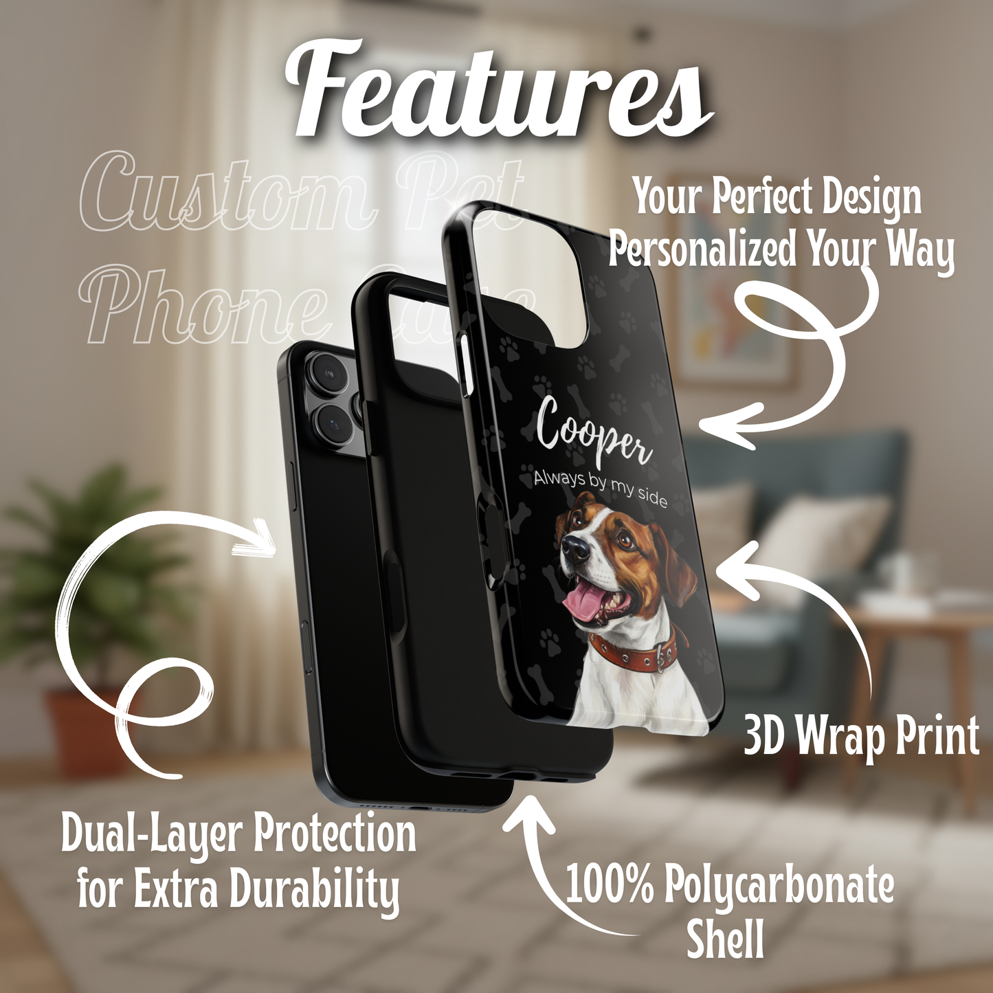 Funda de teléfono personalizada con foto, frase y nombre de tu mascota