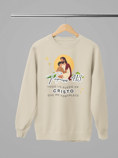 Sudadera con versiculo biblico - Filipenses 4:13 "Todo lo puedo en Cristo que me fortalece"