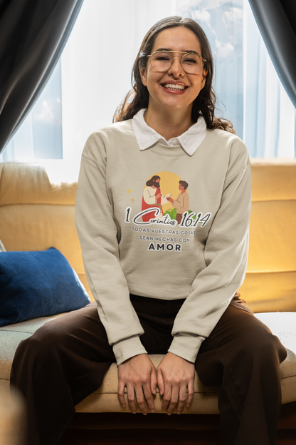 Sudadera con versículo bíblico  “Que todo lo hagan con amor” 1 Corintios 16:14