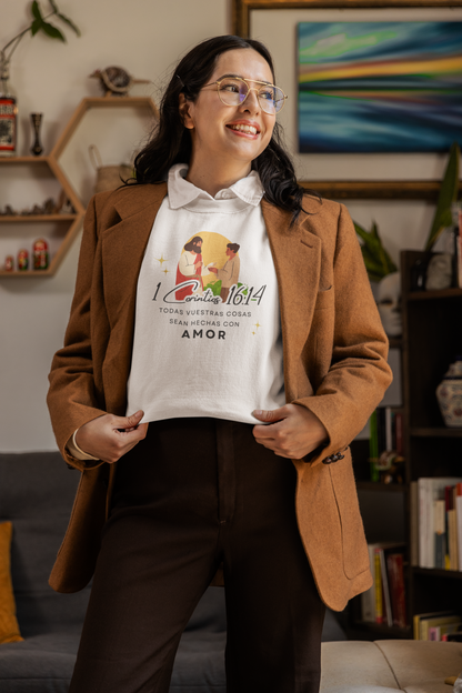 Sudadera con versículo bíblico  “Que todo lo hagan con amor” 1 Corintios 16:14