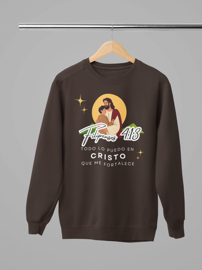 Sudadera con versiculo biblico - Filipenses 4:13 "Todo lo puedo en Cristo que me fortalece"