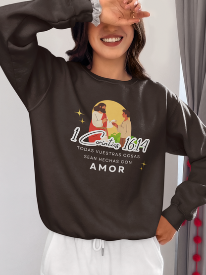 Sudadera con versículo bíblico  “Que todo lo hagan con amor” 1 Corintios 16:14