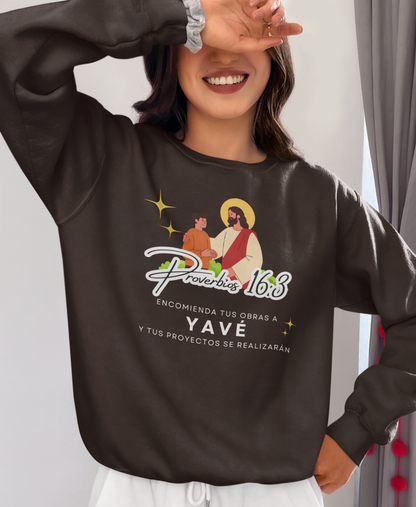 Sudadera con versículo bíblico Proverbios 16:3 – Encomienda tus obras a Yavé