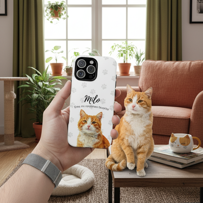Funda de teléfono personalizada con foto, frase y nombre de tu mascota