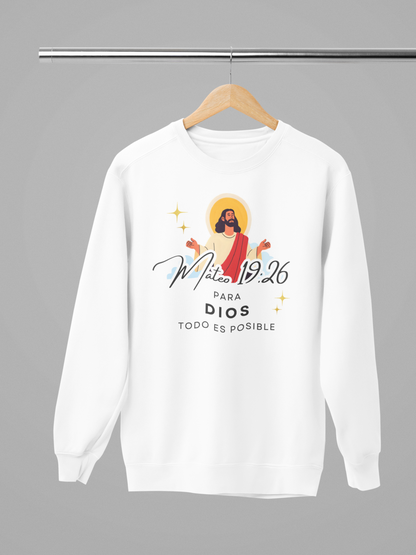 Sudadera con versículo bíblico Mateo 19:26 – Para Dios todo es posible
