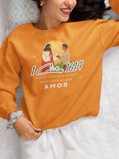 Sudadera con versículo bíblico  “Que todo lo hagan con amor” 1 Corintios 16:14