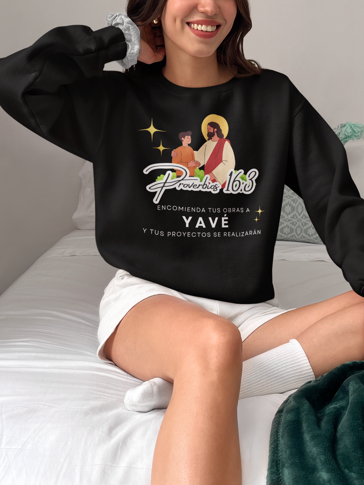 Sudadera con versículo bíblico Proverbios 16:3 – Encomienda tus obras a Yavé