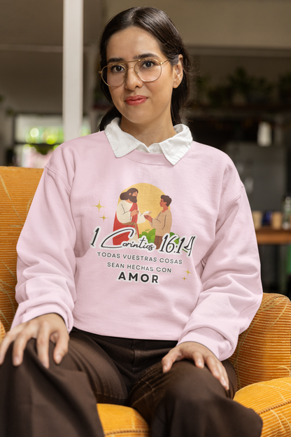 Sudadera con versículo bíblico  “Que todo lo hagan con amor” 1 Corintios 16:14