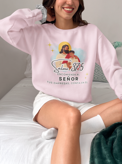 Sudadera con versículo bíblico Salmo 37:5 - Encomienda al señor tus empresas