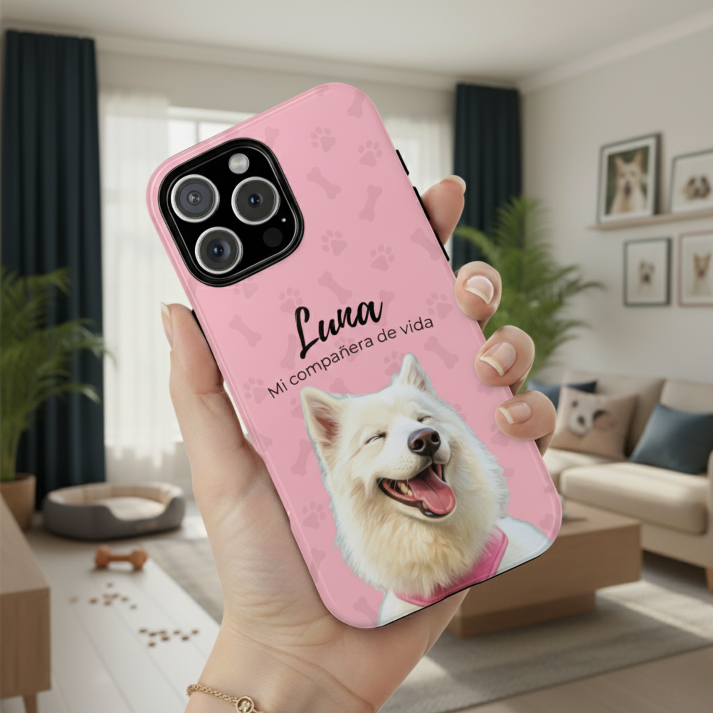 Funda de teléfono personalizada con foto, frase y nombre de tu mascota